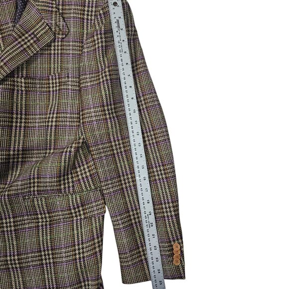 Etro Italy Mens Wool Blend Plaid Sport Coat Size 52 Brown, Purple, Black - Picture 3 of 14